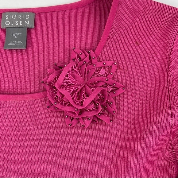 Sigrid Olsen Sweater Womens Petite Medium Pink Flower - Picture 4 of 9